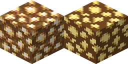 Glowstone in vanilla Minecraft at 16 pixels, next to the same block from Bare Bones at 16