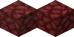 Netherrack in vanilla Minecraft at 16 pixels, next to the same block from Compliance 32x at 32