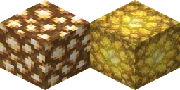 Glowstone in vanilla Minecraft at 16 pixels, next to the same block from John Smith Legacy at 32