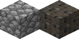 Cobblestone in vanilla Minecraft at 16 pixels, next to the same block from Luna HD at 64