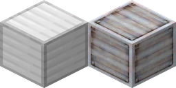 Iron block in vanilla Minecraft at 16 pixels, next to the same block from Patrix at 32