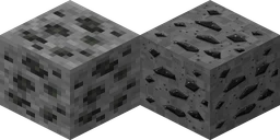 Coal ore in vanilla Minecraft at 16 pixels, next to the same block from Smooth Operator at 256